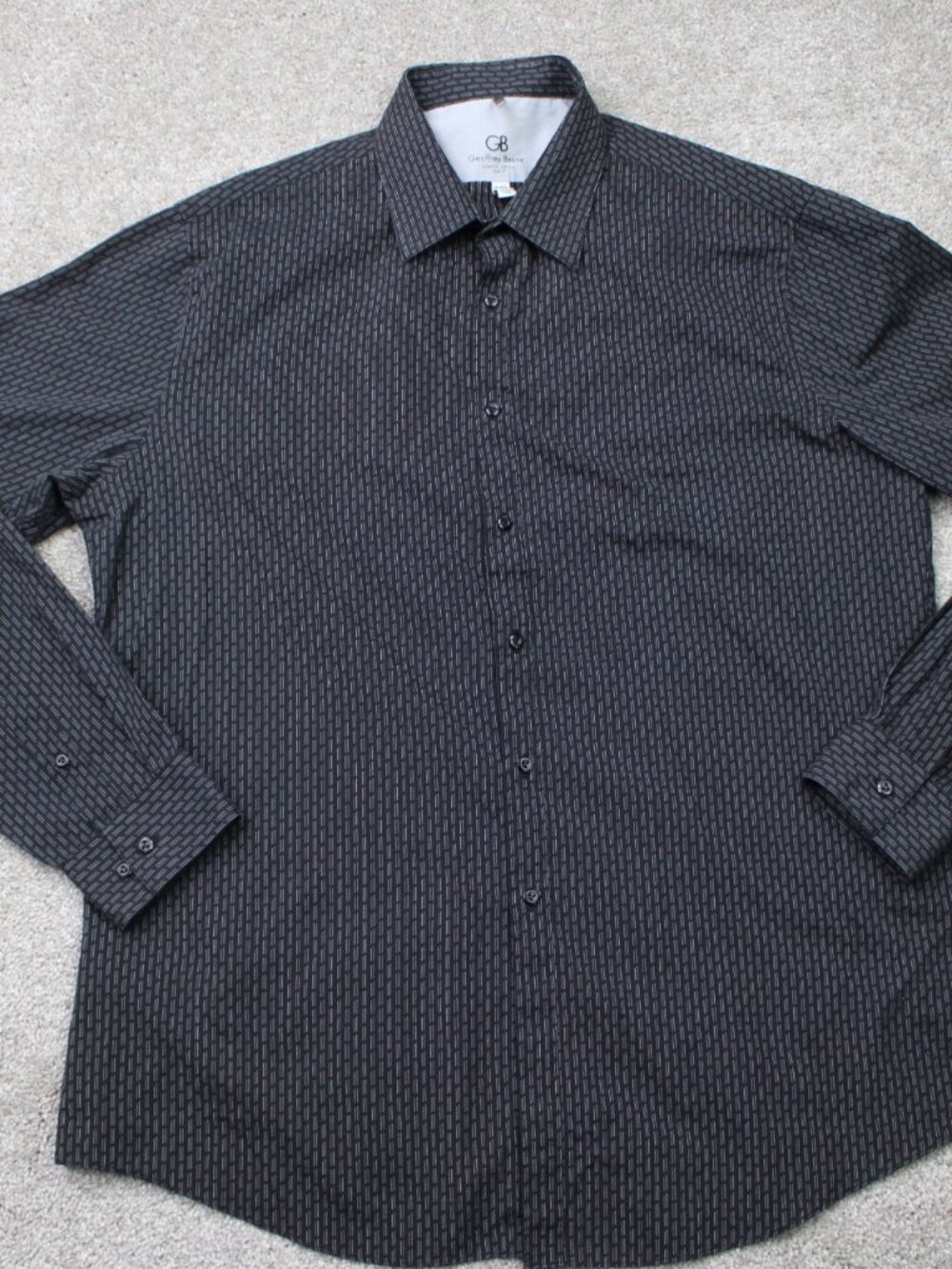 Geoffrey Beene Shirt Mens 16.5, 36/37 Black Comfort Stretch Slim Wrinkle Free LS